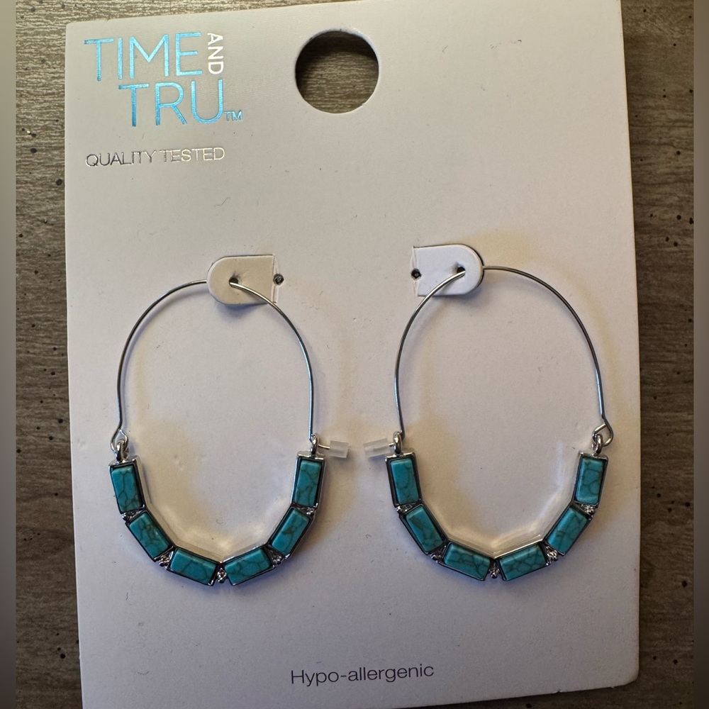 Time and Tru Turquoise Color Hypo Allergenic Hoop Earrings